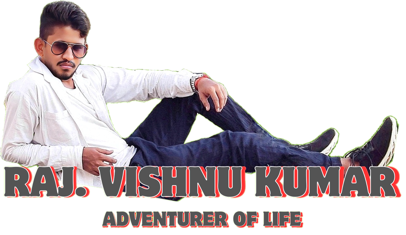 Stylish fashion portrait of India model and vlogger Raj Vishnu Kumar reclining in a white shirt, jeans and sunglasses, featuring the English text - Raj Vishnu Kumar, Adventurer of Life